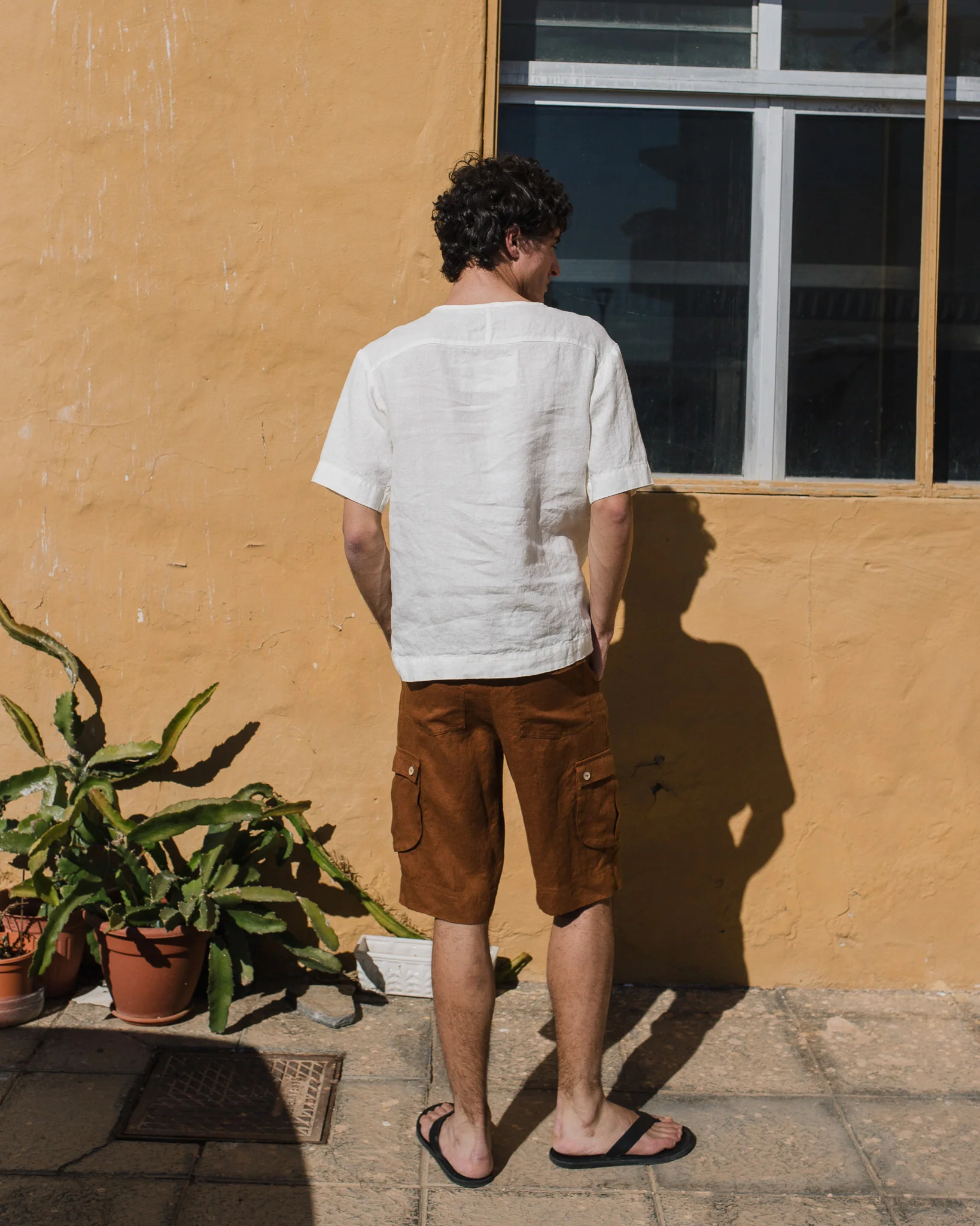 White Linen Crew - Neck Short - Sleeve Top - Image 4