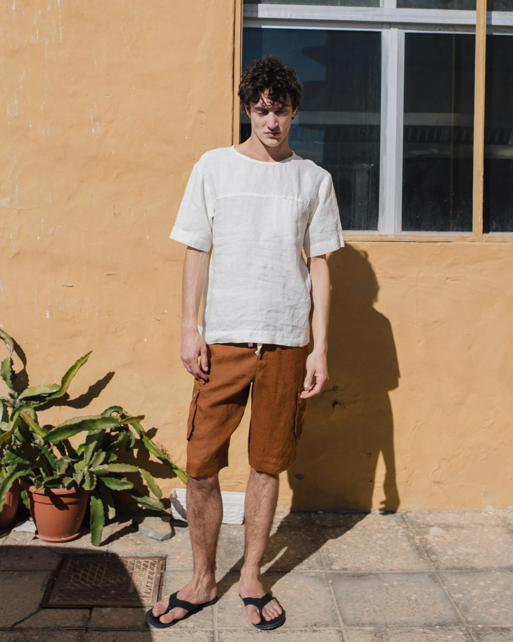 White Linen Crew - Neck Short - Sleeve Top